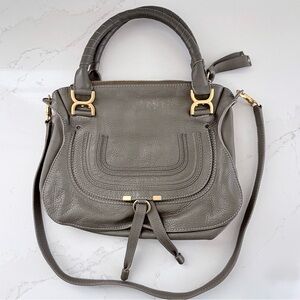 AUTHENTIC Chloe Marcie Small Satchel Bag Calfskin Cashmere Grey Made in Italy